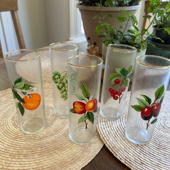 GOLD-RIMMED FRUIT GLASSES - Picture 1 of 4